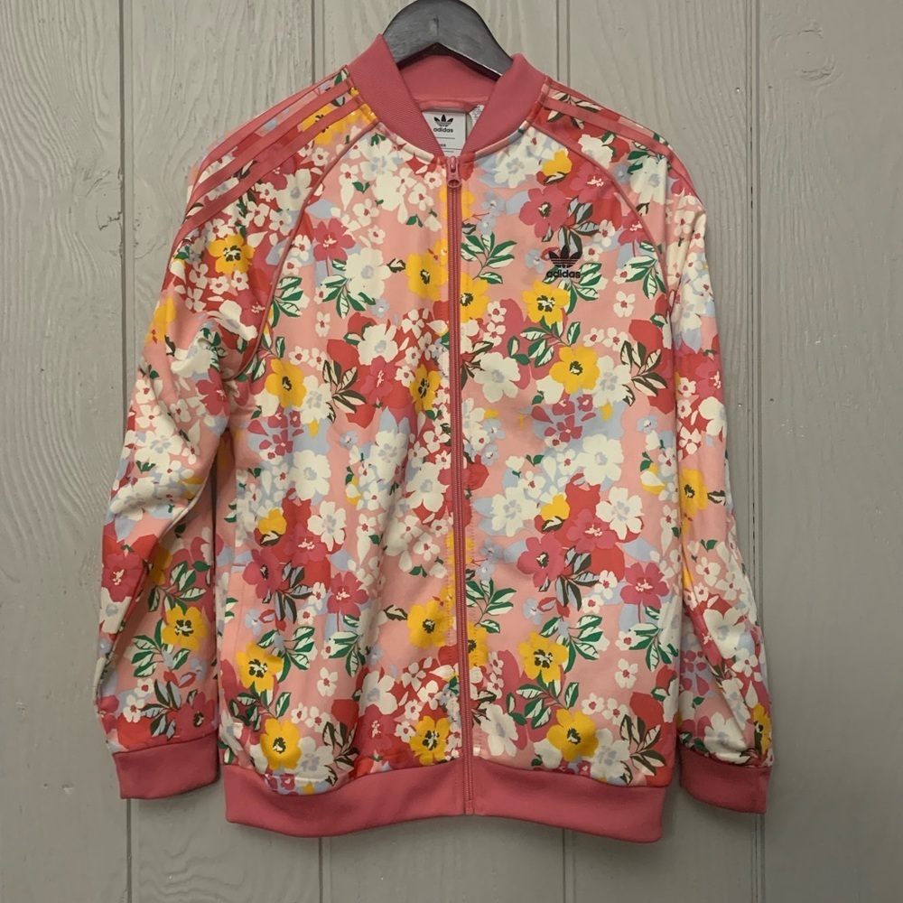 Adidas X HER Studio London Track Jacket Pink Floral Full-Zip Girls XL - Picture 2 of 7